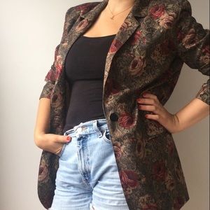 VTG 90s Blazer Dark Floral Oversize Boyfriend